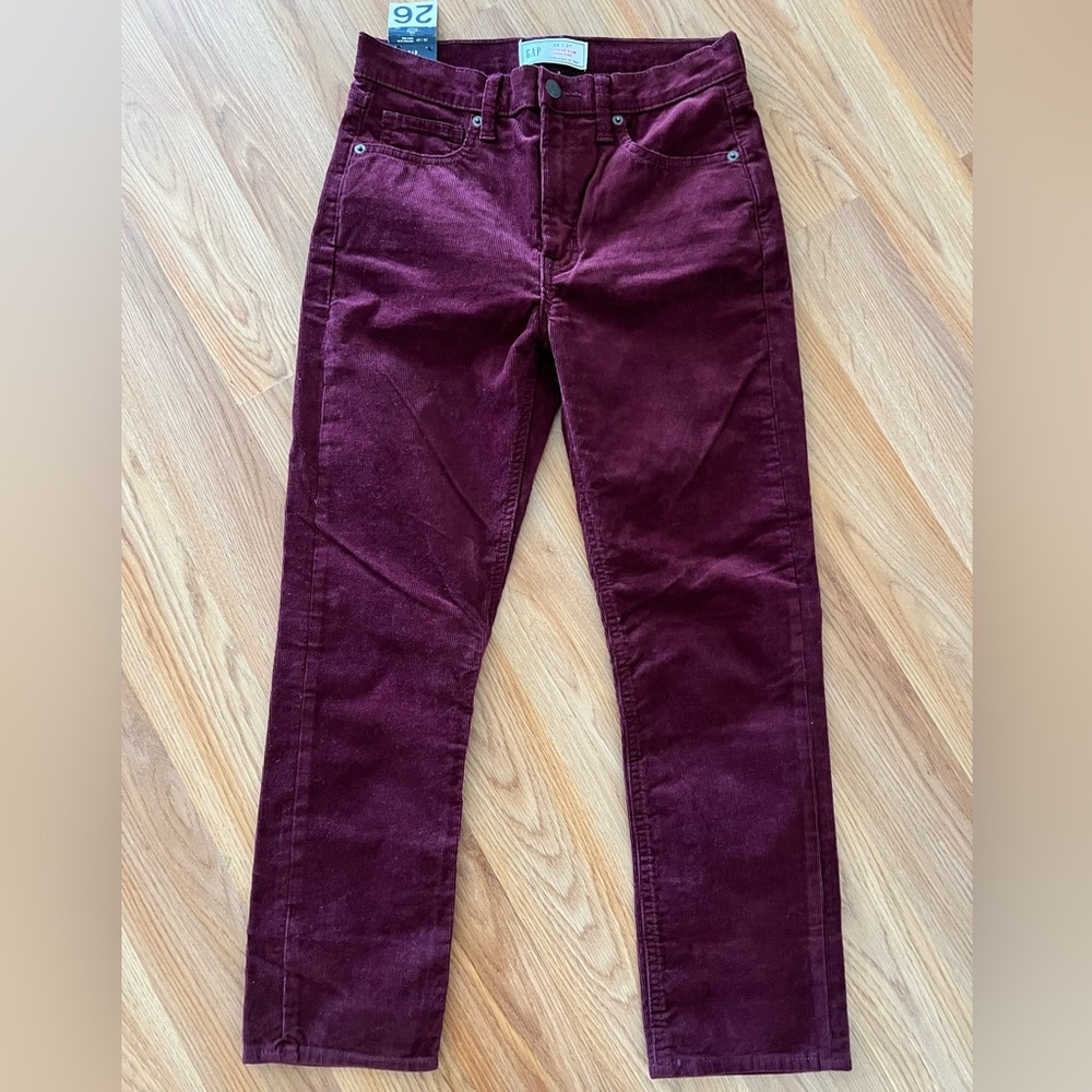GAP Corduroy Pants Vintage Slim High Rise Burgundy wine BRAND NEW 26  2P